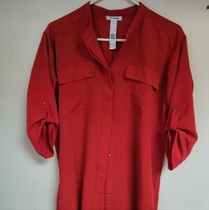 Calvin Klein Red Mandarin Collar Button Down Shirt